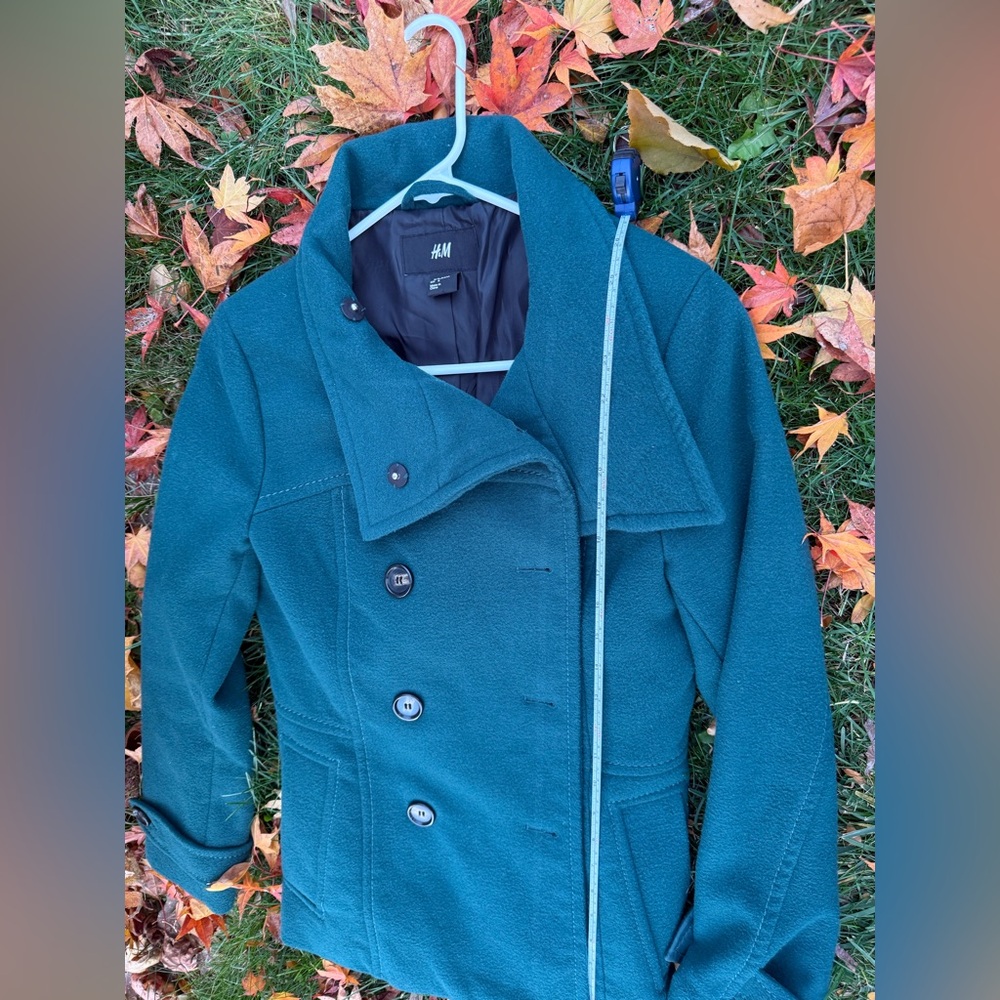 H&M Teal Double-Breasted Peacoat - Size 8 (Preloved) - Picture 3 of 4